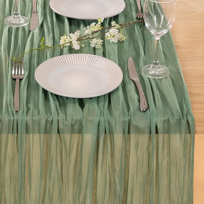MLMC Sage Green Table Runner 10ft Rustic Gauze Cheesecloth Table Runner Sage Cheese Cloth Centerpiece Decor 35x120 Inches for Boho Wedding Bridal Shower Christmas Party Decor