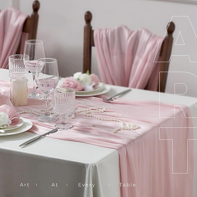 Leetaltree Dazzle Table Runner-Luxury Scarf Table Runner 120 Inch 10FT - Liquid Silk Shine, Elegant Gift Set with Card for Wedding, Christmas, Baby Shower,Holiday & Home Decor (Pink, Set of 3)