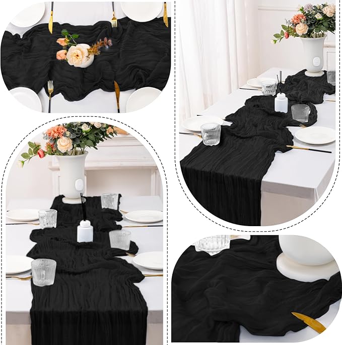 12 Pack Black Halloween Table Runner 10FT Cheesecloth Table Runner 120 inch Boho Gauze Cheese Cloth Table Runner Rustic Sheer Table Runner for Party Wedding Bridal Baby Shower Birthday Table Decor