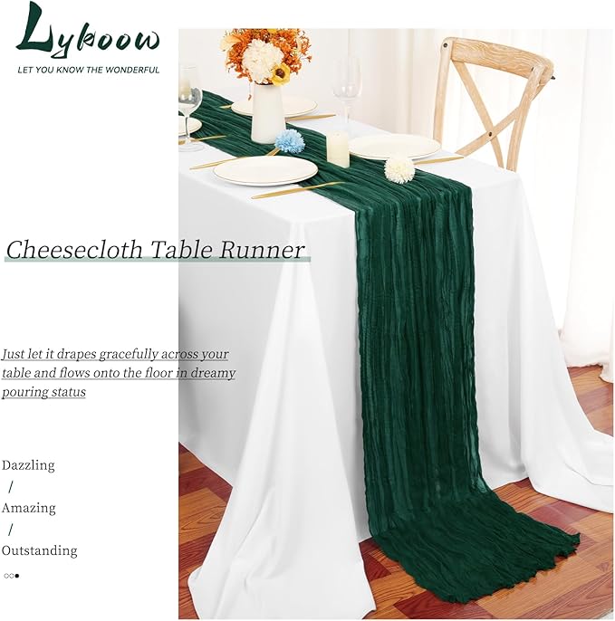 15 Packs Cheesecloth Table Runner Emerald Green,10 Ft Dark Green Rustic Gauze Boho Wedding Table Runner Decoration, Wedding Table Decor for Wedding Party Bridal Shower Table,21.5x120in