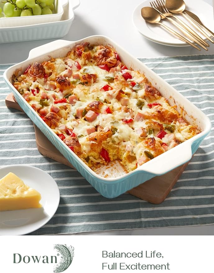 DOWAN 9x13-inch Baking Dish, Deep Casserole Dishes for Oven, Lasagna Pan Deep,135 oz Ceramic Baking Pan with Handles, Oven Safe for Baking, Home Decor Gift, Blue