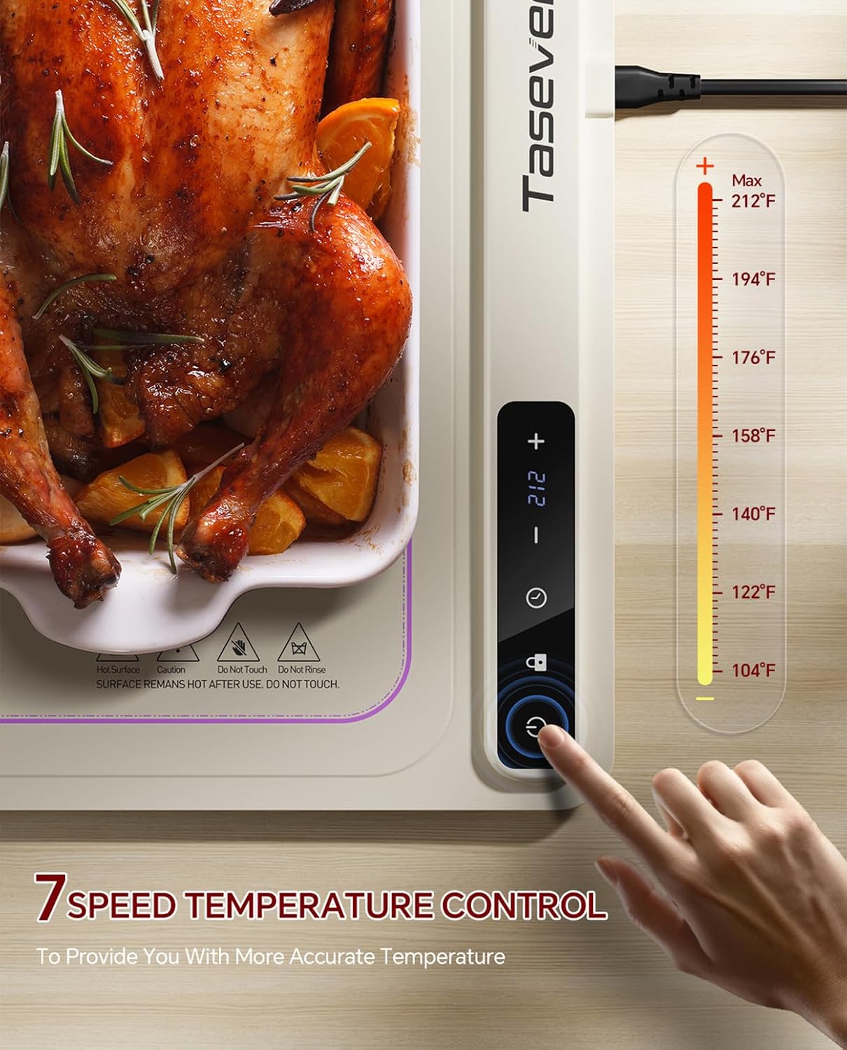 Food Warming Mat, Silicone Heating Tray with 7 Temperature Settings, Quick Full Surface Heating Pad, Thermochromic Line, Kids Lock, Food Warmers for Parties