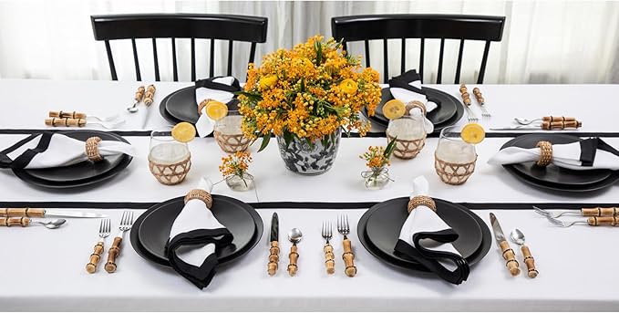 Solino Home Linen Table Runner 60 Inches - 100% Pure Linen Black and White Small Table Runner 14 x 60 Inch Ideal for Dresser and Coffee Tables - Winter, Holiday - Classic