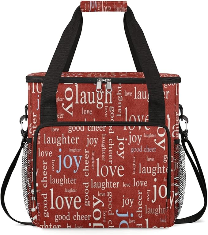 cfpolar Love Joy Laugh Letter Red Coffee Maker Carrying Bag, Portable Single Serve Coffee Brewer Case with Pockets for K-Cup Pods