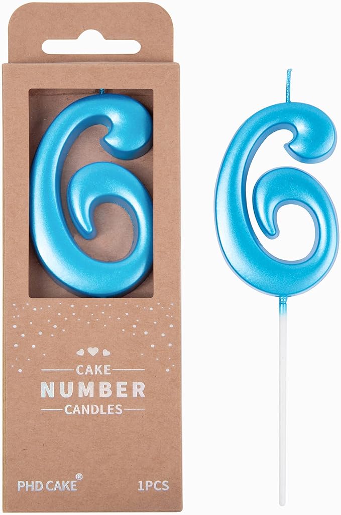 PHD CAKE 2.76 Inch Elegant Blue 6 Number Birthday Candles, Blue Number Candles, Cake Number Candles, Party Celebration
