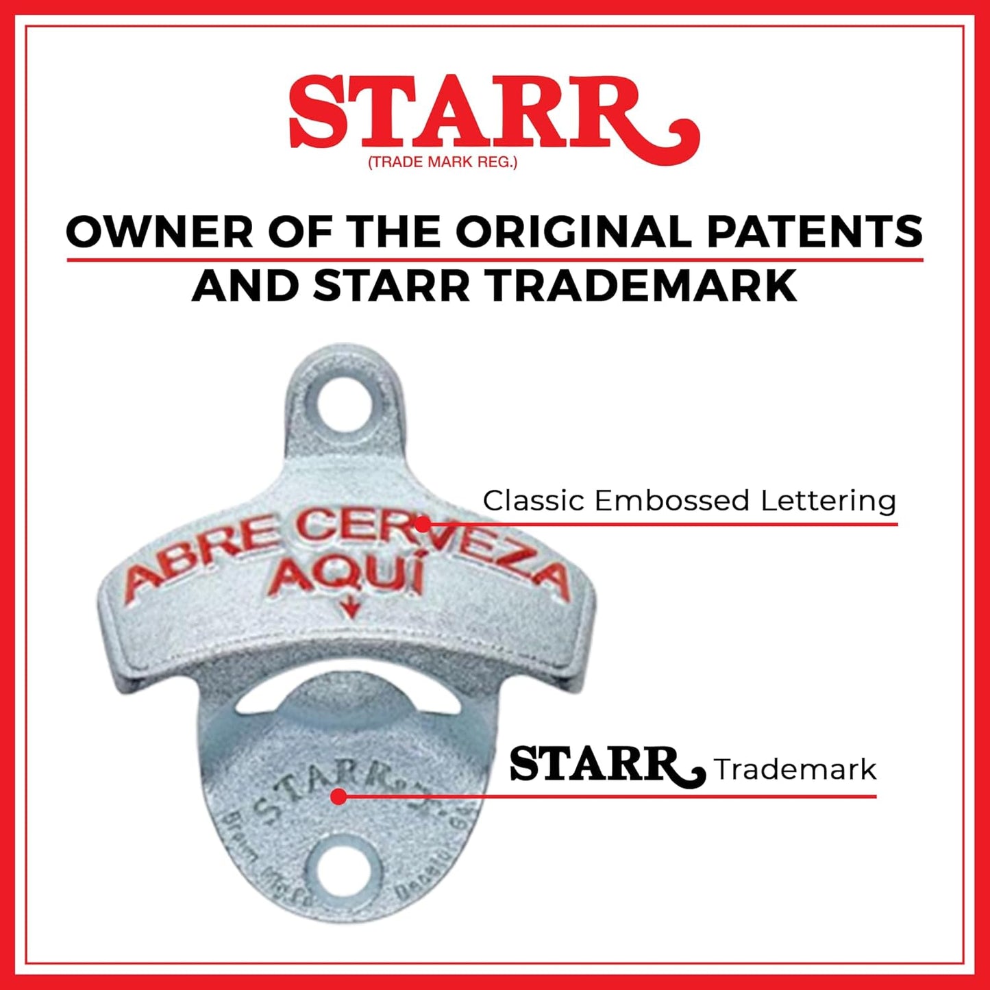STARR "X" Abre Cerveza Aqui Wall Mounted Bottle Opener – Heavy Duty Metal Bottle Opener for Home Bar, Kitchen, Man Cave, or Patio, Silver