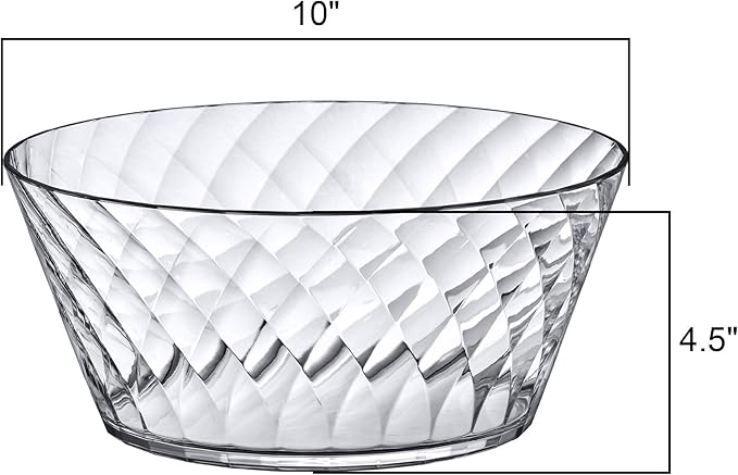 Amazing Abby - Bonita - 130-Ounce Plastic Serving Bowls (Set of 2), 10-Inch Clear Salad Bowl Set, BPA-Free, Shatter-Proof, Dishwasher-Safe, Stackable, Great for Salad, Fruit, Cereal, Snack, and More