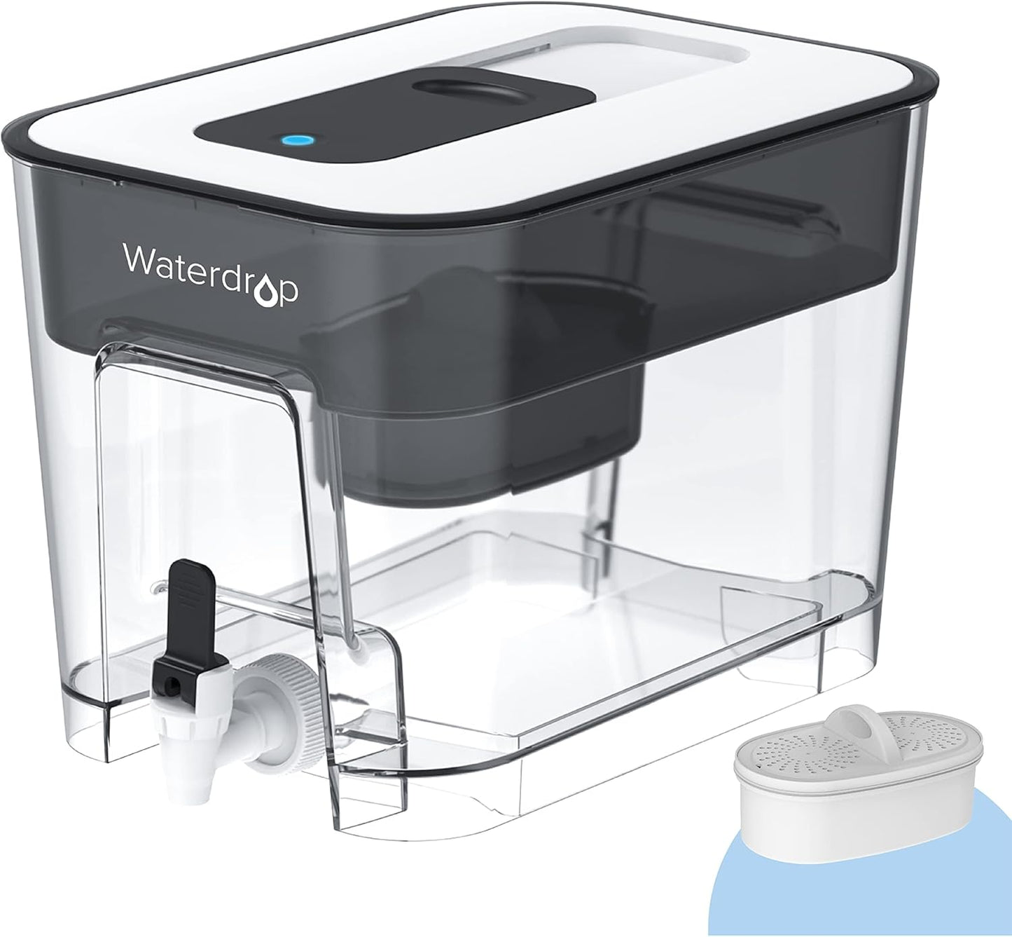 Waterdrop 40-Cup Large Water Filter Dispenser with 1 Filter, 200-Gallon Long-Life, for Home and Office, 5X Times Lifetime, Reduces Chlorine, PFOA/PFOS and More, BPA Free, Black