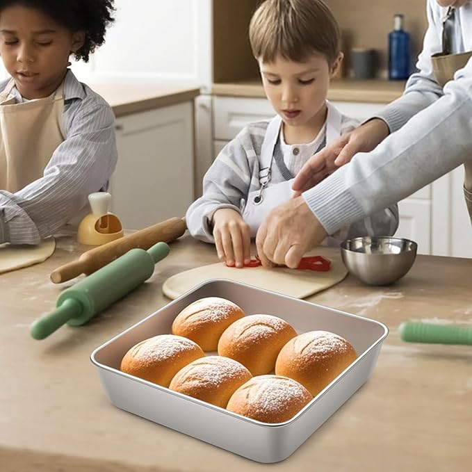 LIANYU 3 Pack 8 x 8 Inch Square Baking Cake Pan, Stainless Steel Brownie Bread Cake Molds, Square Bakeware for Lasagna Pie, Oven & Dishwasher Safe