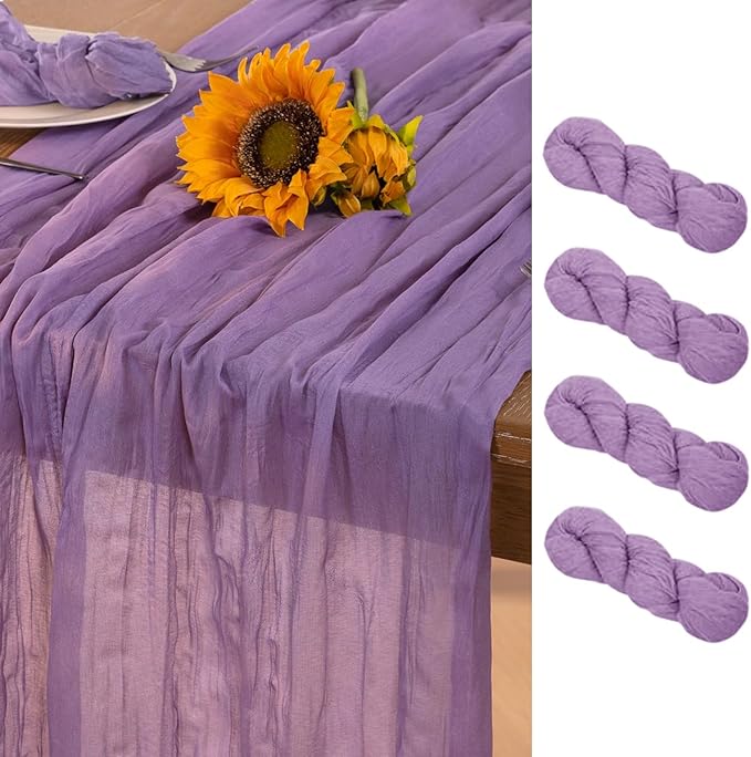 Lavender Purple Cheesecloth Table Runner 4 Pack Christmas Table Runners Boho Gauze 120 Inches Cheese Cloth Table Decor for Xmas Holiday Season Parties Wedding Bridal Baby Shower Birthday