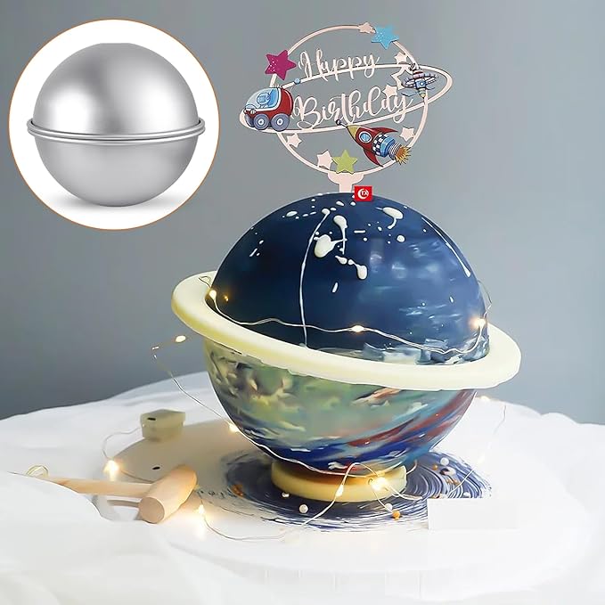 2Pcs Aluminum Hemisphere Pan, 8 Inch Sphere Half Ball Cake Pan, Nonstick 3D Round Shape Cake Molds for Baking, Football Dome Cake Pan for Birthday Wedding Anniversary DIY Bakeware Tools
