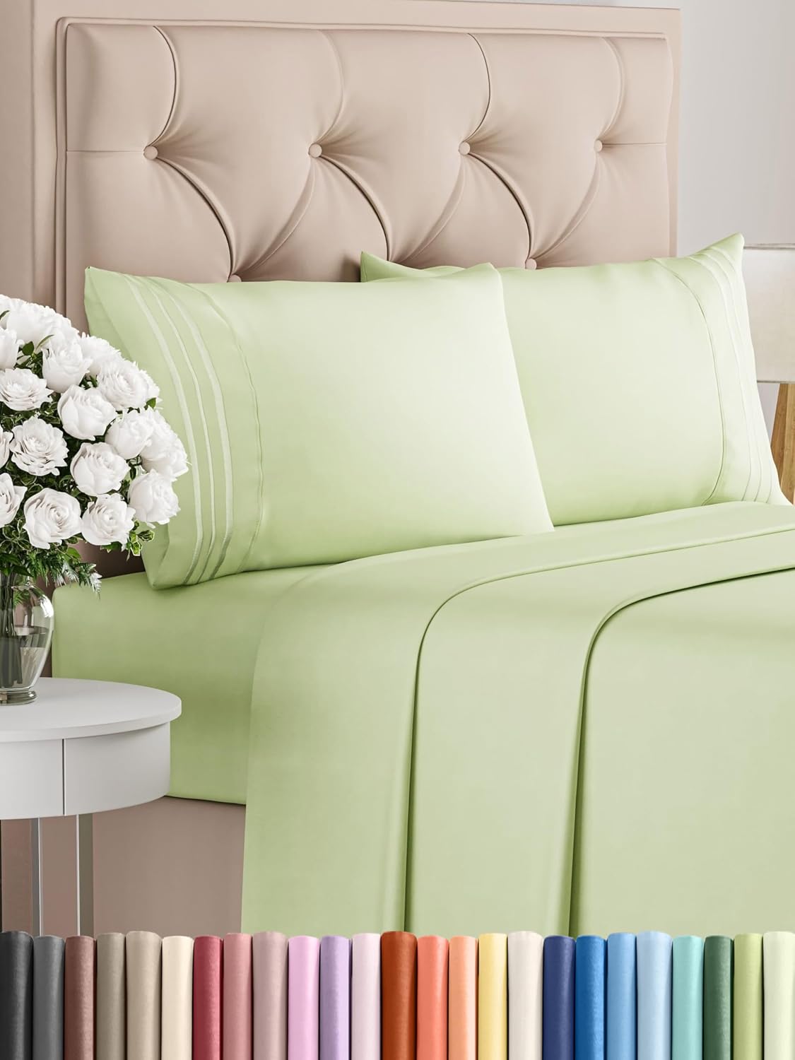 King Size 4 Piece Sheet Set - Comfy Breathable & Cooling Bed Sheets Set - Hotel Luxury Bedding for Women, Men, Kids, Teens, Boys & Girls - Deep Pockets and Wrinkle Free - Oeko-Tex - Light Sage Green