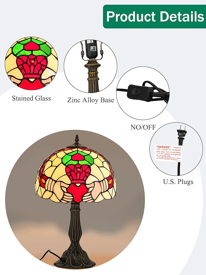 KY&BOSAM Tiffany Table Lamps Irish Gold Crown Celtic Light Stained Glass Art Style Desk Lamp19 Inche Tall 12 Inche Wide Lamp Shade1 Bulb Antique Zinc Base Living Room Bedroom St Patrick's Day Decor