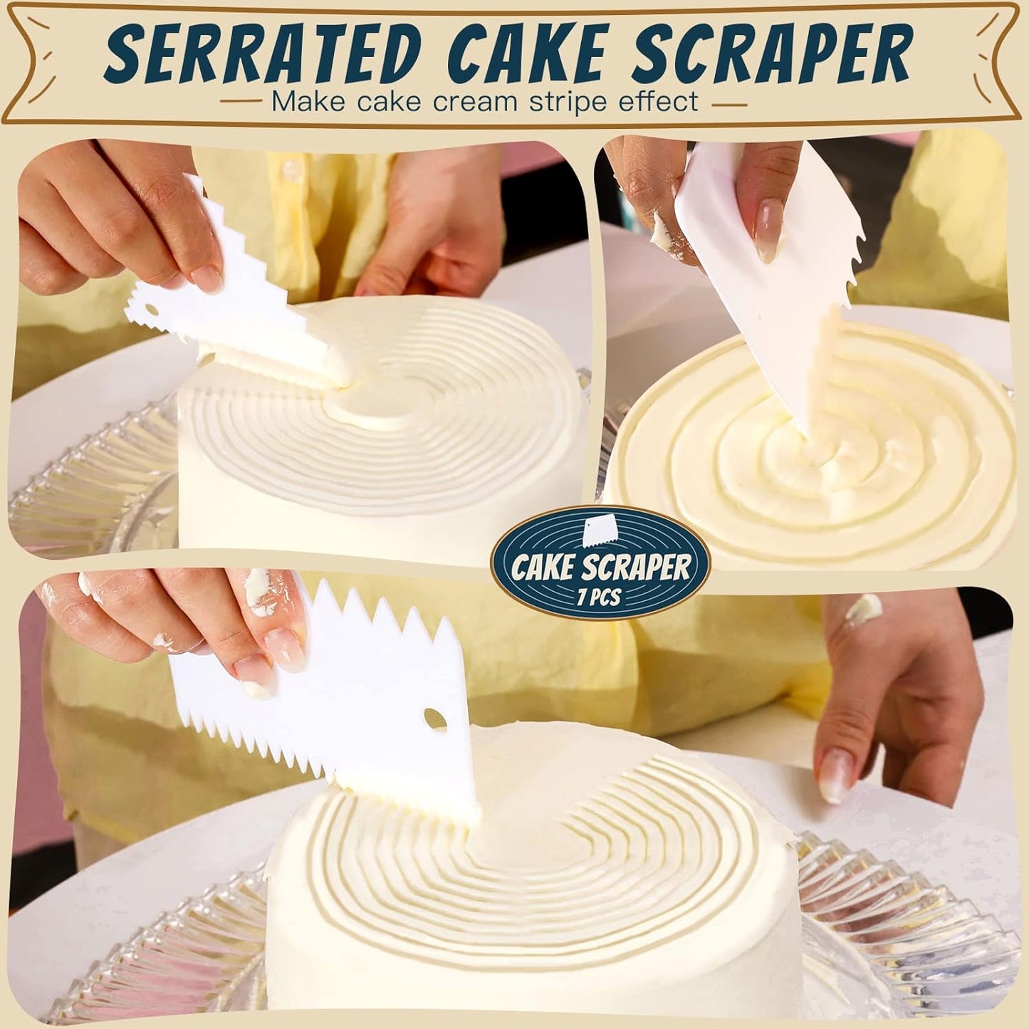 Teenitor Cake Scraper Cake Smoother, 7 Pcs Dough Scraper Bowl Scraper Cake Cutter Cake Spatula Bench Scraper Kitchen Plastic Scraper Tool Cake Decorating Kit