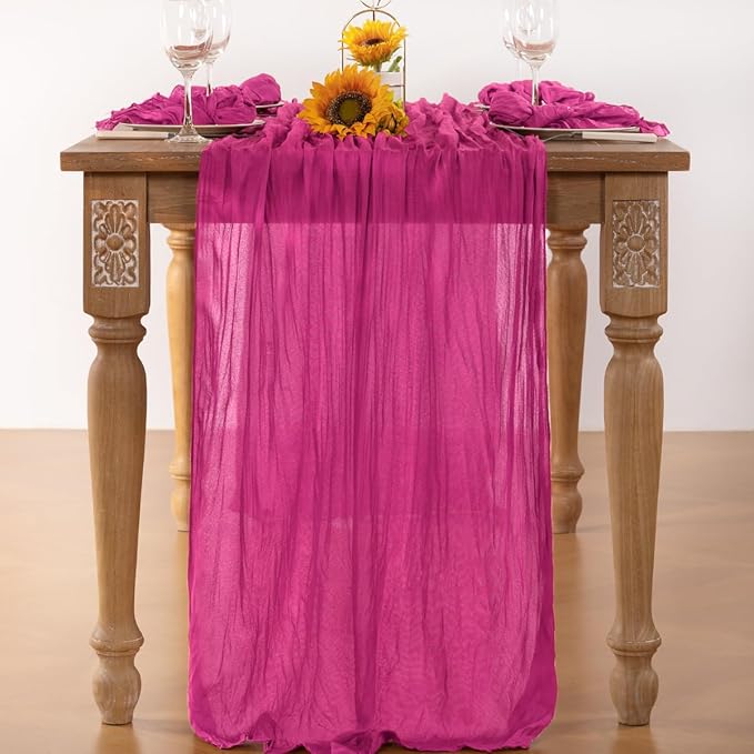 Hot Pink Cheesecloth Table Runner 4 Pack Christmas Table Runners Boho Gauze 120 Inches Fuschia Cheese Cloth Table Decor for Xmas Holiday Season Parties Weddings Bridal Baby Shower Birthday