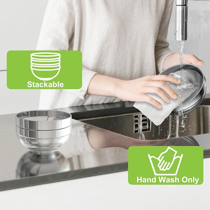Stainless Steel Bowls Bulk, 10 Pack 5.9in 20.6oz 610ml Medium SUS304 Double Wall Insulated Stackable Metal Cereal Eating Bowl Containers for Restaurant Serving Dishes Salad Ice Cream Soup Rice