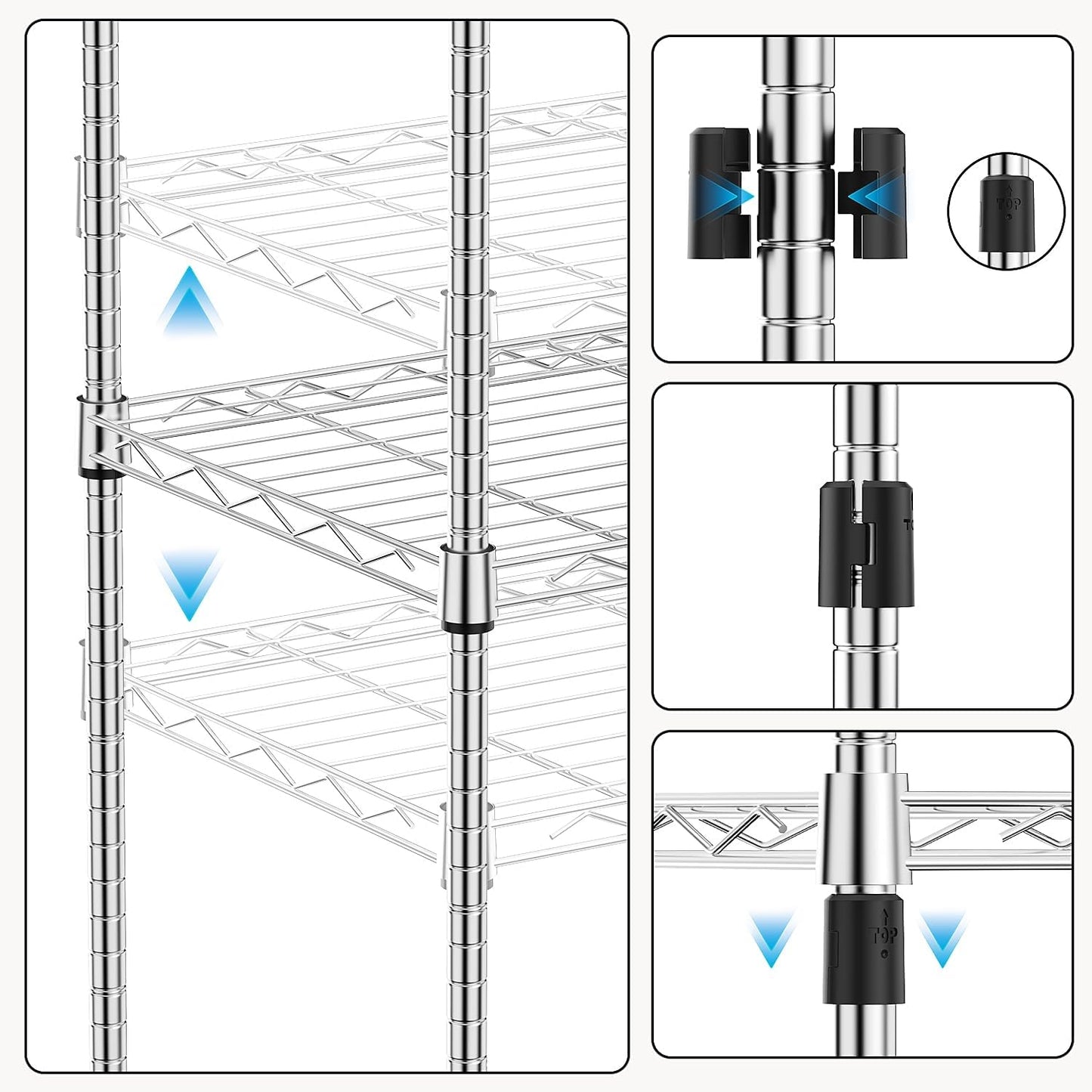 1000 lbs 4Tier Shelf Metal Storage Shelves Wire Rack Closet Organizers with Wheel for Garage Kitchen Bathroom Laundry Chrome 13.7" D x 23.6" W x 53.4" H