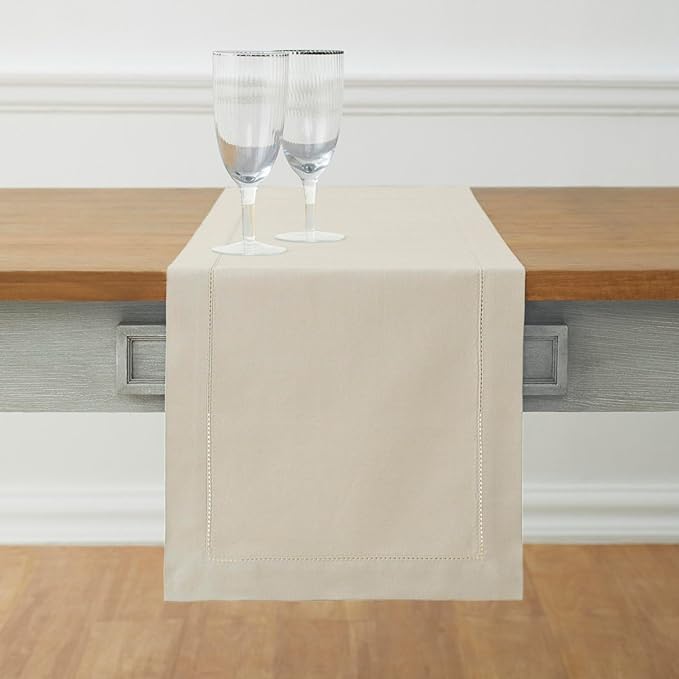 Solino Home Linen Table Runner 132 Inches Long - Cotton Linen Hemstitch Extra Long Table Runner 14 x 132 Inch