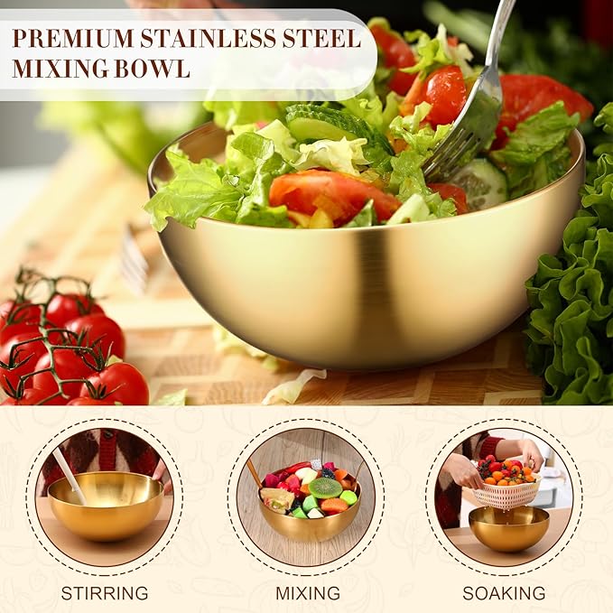 Nuogo 10 Pcs Stainless Steel Mixing Bowls Christmas Decorative Esthetician Bowls for Christmas First Holy Communion Wedding Baking Prepping Serving Facial Salad Fruit Candy(9.8 Inch,Gold)