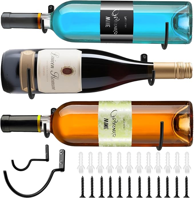 FLstudio Wall Mounted Wine Racks: 3 Pack Wine Bottle Holder - Metal Wall Wine Rack DIY Hanging Botters Display Organizer Liquor Rack for Kitchen, Dining Room, Bar Decor