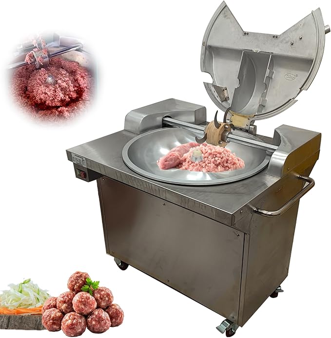 Commercial Meat Bowl Cutter Mixer with Wheels, 24L Heavy Duty Food Processor, 24.8" Bowl, 6 Blads, 1500W 661 LB/h Electric Food Chopperfor Restaurants & Kitchens