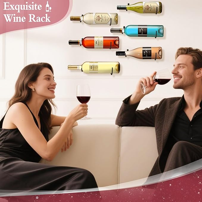 FLstudio Wall Mounted Wine Racks:6 Pack Wine Bottle Display and Storage - Hanging Bottle Holder Organizer for Living Room, Dining Room, Bar, Wine Cellar