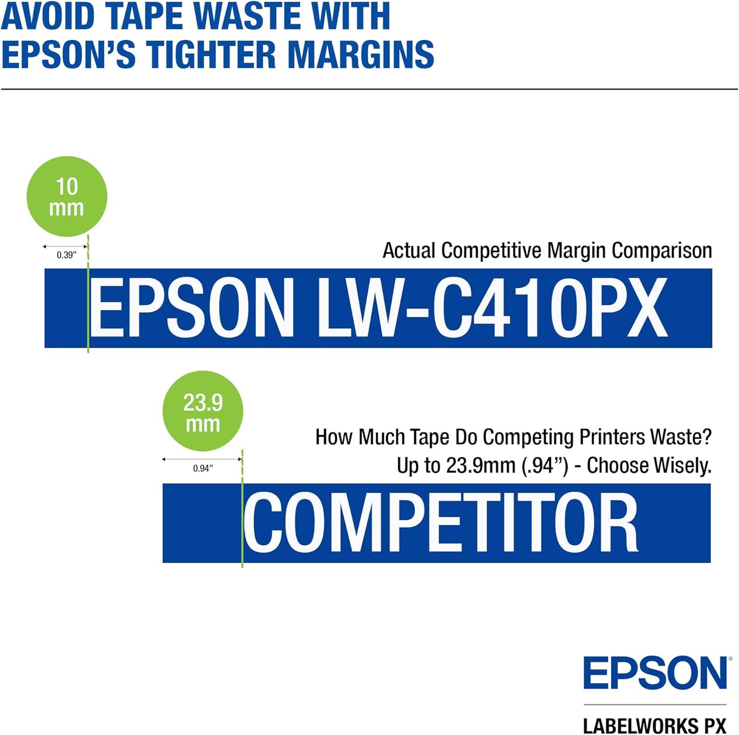 LABELWORKS Epson LW-C410PX Portable Bluetooth Label Machine Printer for Home and Office – Efficient, Create Sticker Labels for Crafts and Organization, Designer Tape Supported, App Compatible