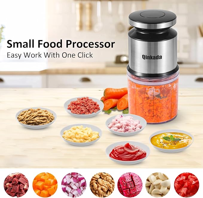 Mini Food Processor, 2.5 Cup/ 600 ML Baby Food Maker, 400 W Power Electric Grinder Chopper for Fruit, Vegetable, Meat, Baby Food Puree Blender (Sliver)