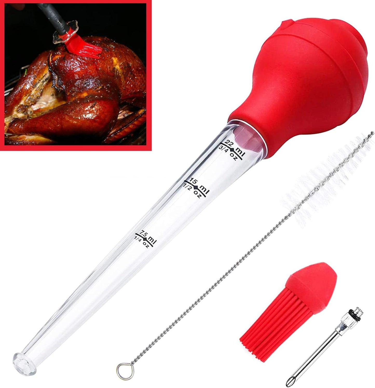 Best tableware Turkey Baster set of 4 commercial-grade quality FDA silicone bulbs, including marinating needles and barbecue brushes and cleaning brushes, easy to clean and can be used repeatedly.