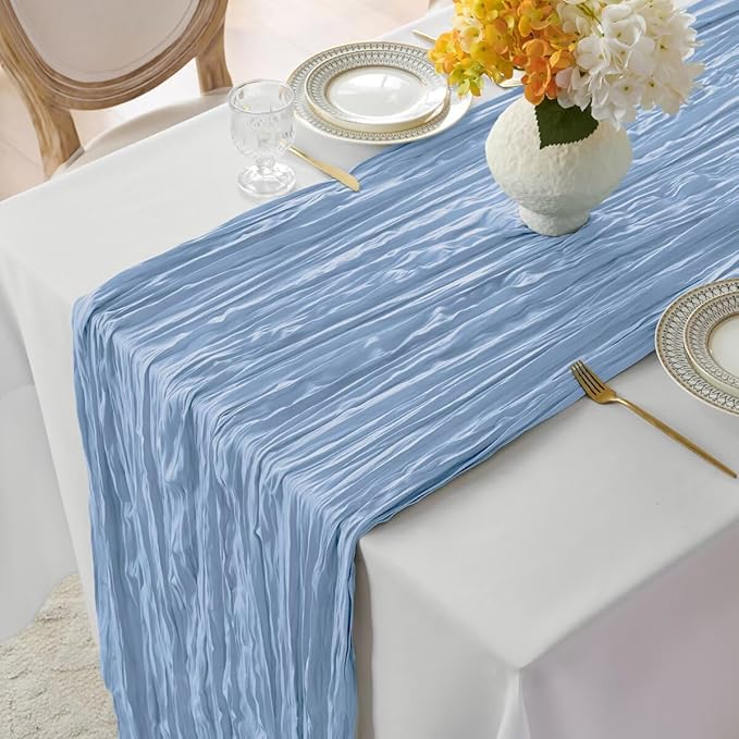 6 Pack Dusty Blue Cheesecloth Table Runner 35"×120" Gauze Fabric Table Runner Rustic Sheer Runner for Wedding Birthday Baby Shower Party Table Decoration Dusty Blue 6 Pack