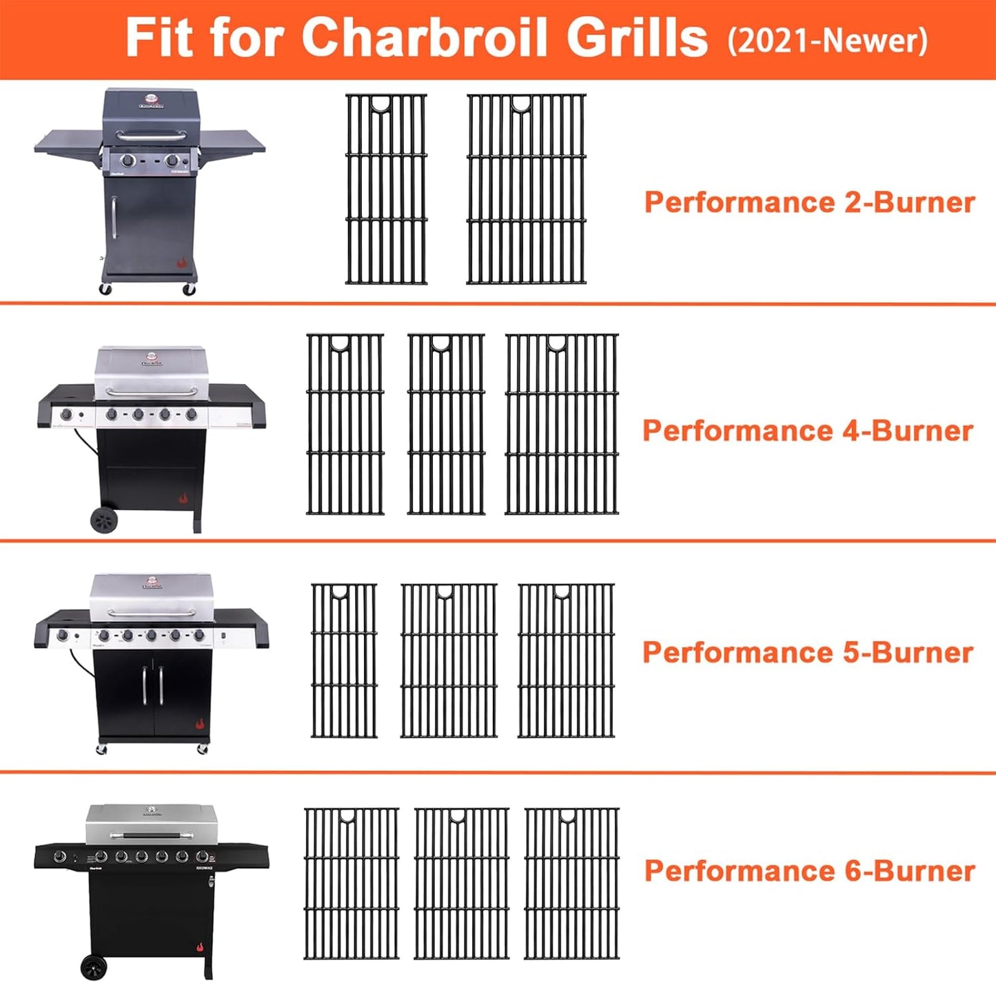 17" Grill Grates for Charbroil Performance 5 Burner 463448021 463451022 463455021 463456022 463449021, Cooking Grids for Charbroil Grills, Replacement Parts for G426-0004-W1 G426-0005-W1, Cast Iron