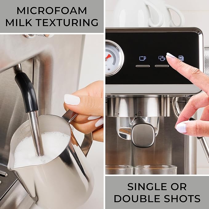 Kenmore Espresso Machine - Automatic Coffee Maker With Auto Tamper, Auto Cleaning, Milk Steamer & Frother, Bean Grinder, Make Professional Barista Style Cappuccino, Latte, Stainless Steel