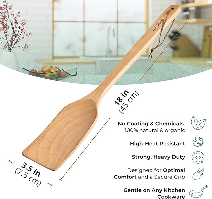 Extra Long Wooden Spatula - 18-inch Heavy Duty Stir Paddle for Cooking in Big Pots - Big Cooking Spoon For Cajun, Brewing, Grill, Mixing, Stirring - Solid Natural Hard Wood Large Spatula
