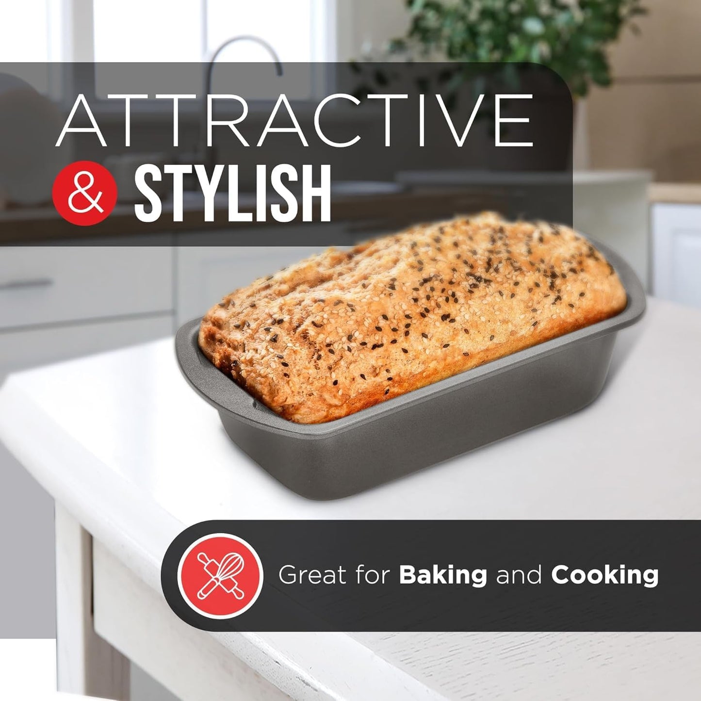 Nonstick Loaf Pan Set Pack of 1, Carbon Steel 11" Large Baking Bread Pan, Oven Safe Up to 450°F, PFOA, PFOS, PTFE Free, Space Saving Stackable Design, Stain Resistant, Dishwasher Friendly, Gray Marble