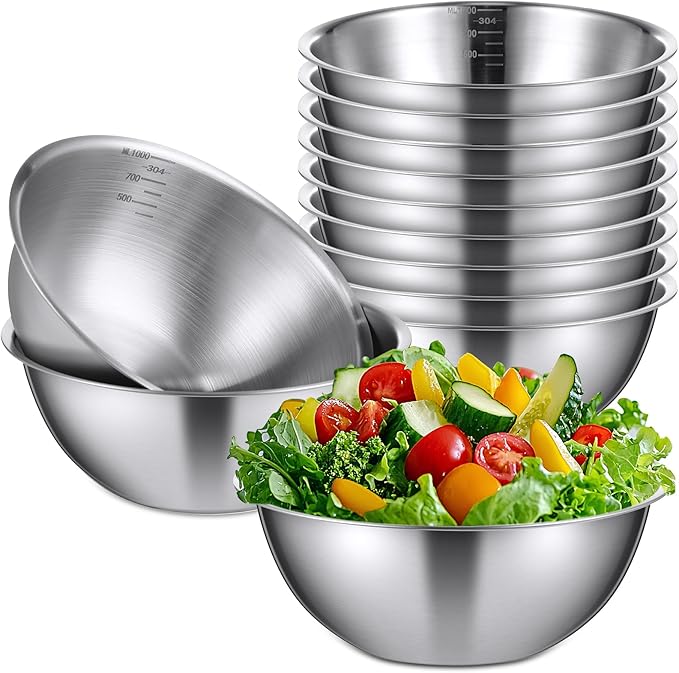 Honeydak 6 Pcs 304 Stainless Steel Mixing Bowls with Graduations, Salad Bowls Metal Serving Reusable Baking Food Storage Containers for Baking Cooking Salads Soups Ice Cream Noodles (101 oz)