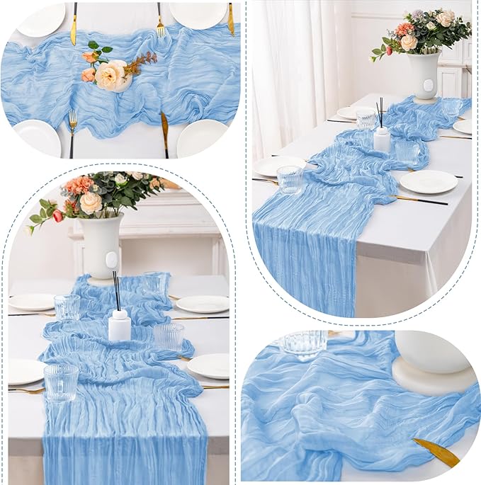12 Pack Light Blue Table Runner 10FT Cheesecloth Table Runner 21 x 120 inch Boho Gauze Cheese Cloth Table Runner Rustic Sheer Table Runner for Party Wedding Bridal Baby Shower Birthday Table Decor
