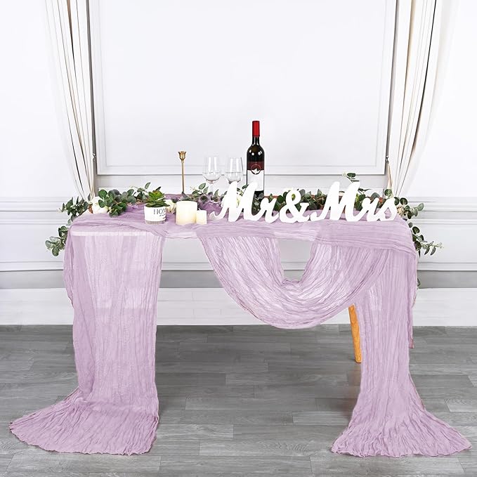 12 Pack 10Ft Lilac Cheesecloth Table Runner 35 x 120 inch Boho Gauze Cheese Cloth Table Runner Vintage Rustic Sheer Runners for Wedding Bridal Shower Birthday Party Cake Table Decorations