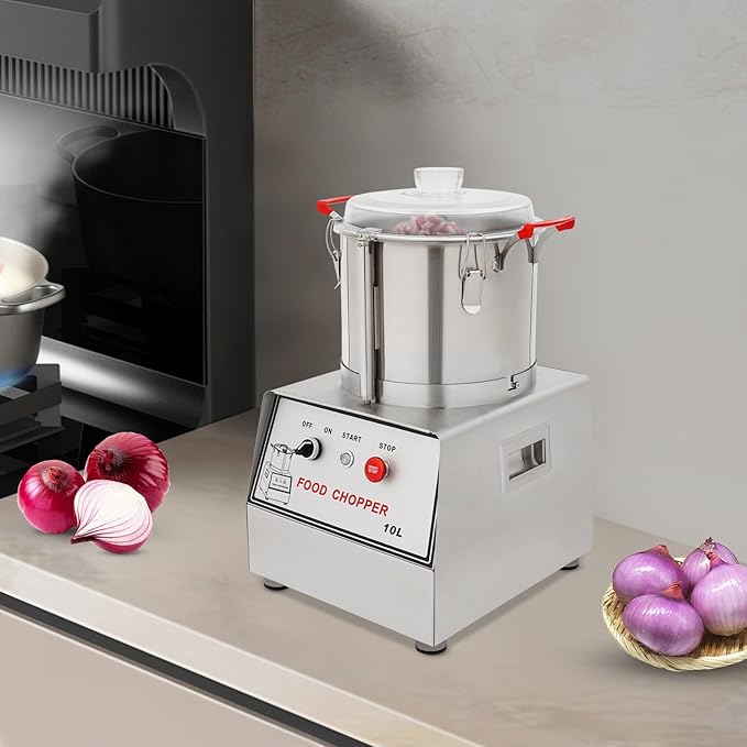 1100W Commercial Food Processor, 10L Stainless Steel Electric Food Chopper Machine, 1400RPM Grinder with Safety Lock & Clear Lid