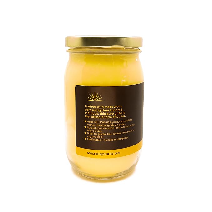 Spring Sunrise Classic Ghee 16 oz - Clarified Butter, Pasture Raised, rBST Free, Certified, Kosher, Grass-Fed Ghee for Cooking & Baking