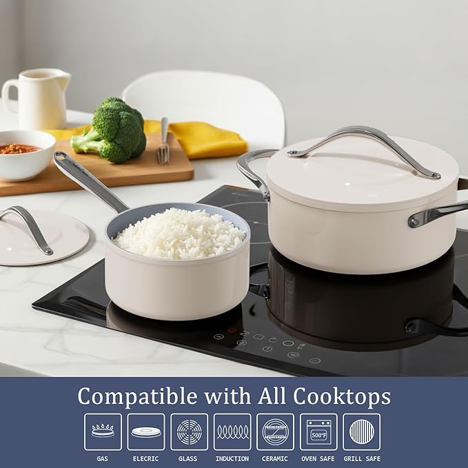 Ceramic Cookware Set Nonstick Pots and Pans Set with Lid PFAS-Free Non Toxic Cookware Set with Advanced G7 Ceramic Coating, Oven Safe Up To 500°F, Quick & Even Heat Distribution, Navy Blue