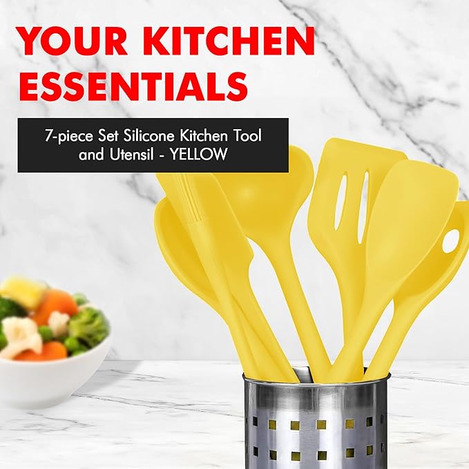 Chef Craft Premium Silicone Kitchen Tool and Utensil Set, 7 Piece, Yellow