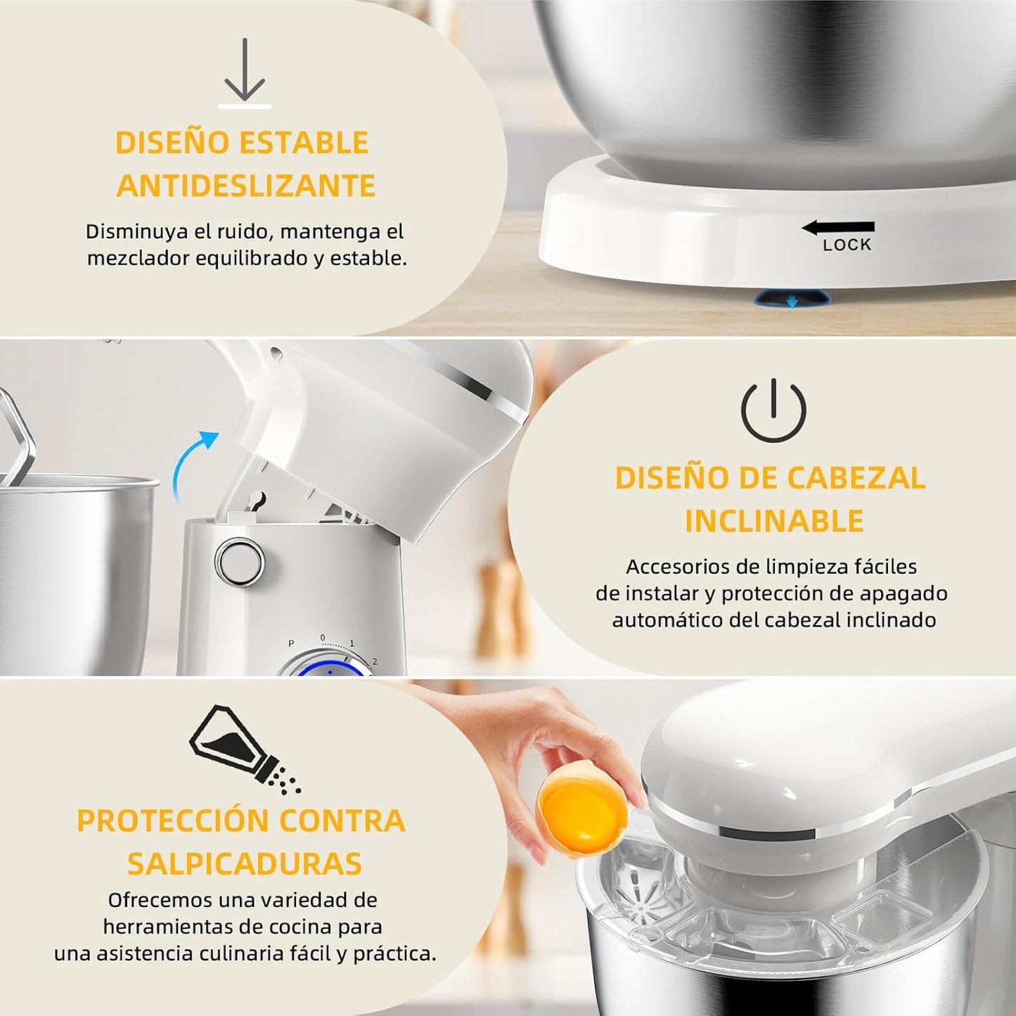 Electric Stand Mixer,10 Speeds Tilt-Head Food Mixer, 3-IN-1 Kitchen Mixer for Daily Cooks with Dishwasher-Safe 6QT Bowl,Dough Hook, Beater, Whisk (Almond Cream)