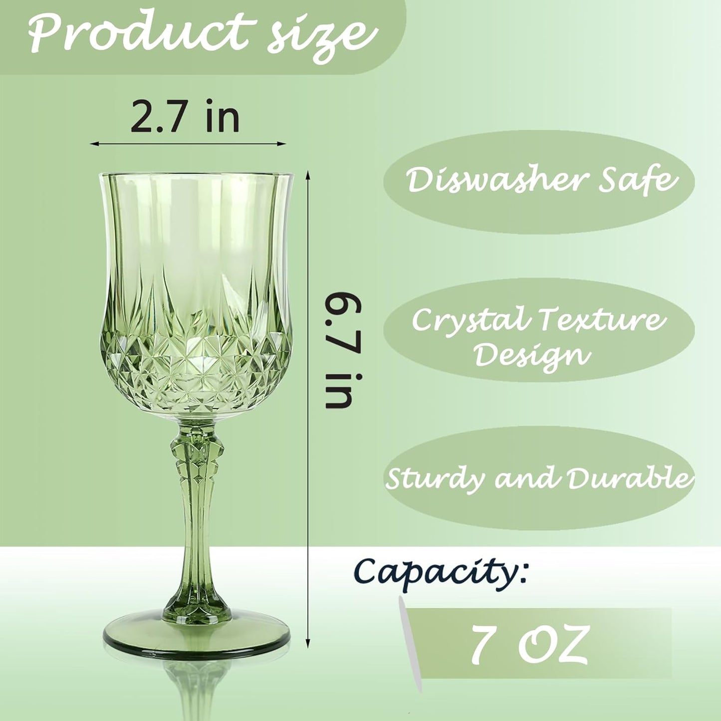 Plastic Wine Glasses，Plastic Goblets Vintage Style Cordial Drinking Glasses for Wedding Reception, Grand Event Party Supplies (12, New Green)