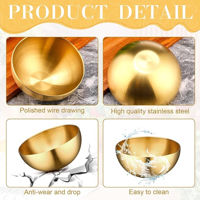 Nuogo 10 Pcs Stainless Steel Mixing Bowls Christmas Decorative Esthetician Bowls for Christmas First Holy Communion Wedding Baking Prepping Serving Facial Salad Fruit Candy(5.9 Inch,Gold)
