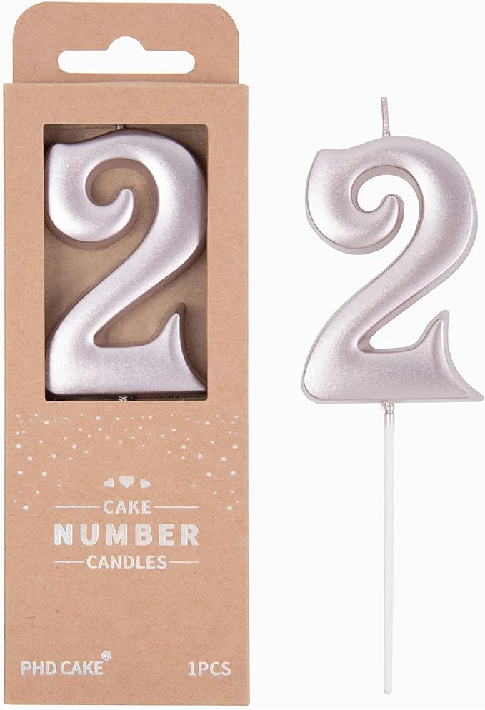 PHD CAKE 2.76 Inch Elegant Rose Gold 2 Number Birthday Candles, Rose Gold Number Candles, Cake Number Candles, Party Celebration