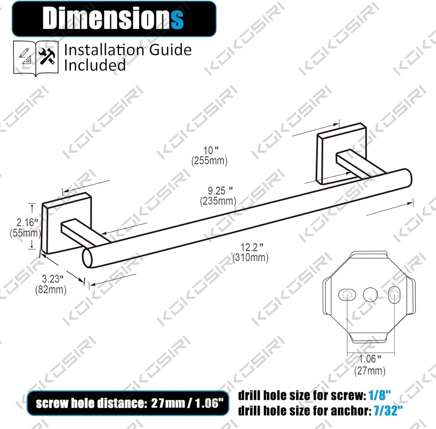 KOKOSIRI Bathroom Towel Bars 12 Inch Towel Ring Matte Black 30CM Hand Towel Holder for Bath Kitchen Wall Stainless Steel B4005BK-L12