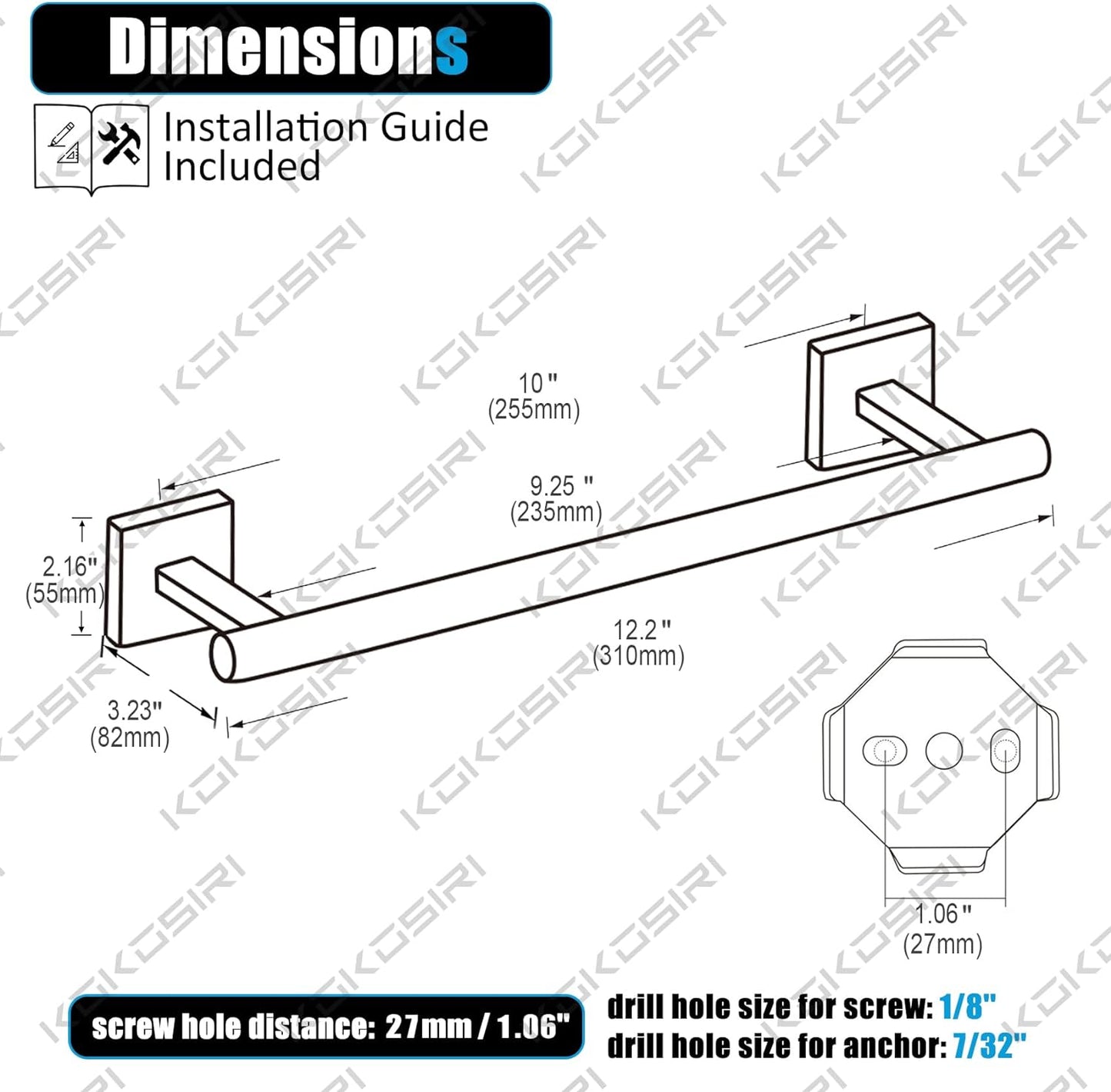 KOKOSIRI Hand Towel Bar 12 Inch Bathroom Towel Holder for Bath Kitchen Toilet Cabinet, 2 Pack Chrome Stainless Steel B4005CH-L12-P2