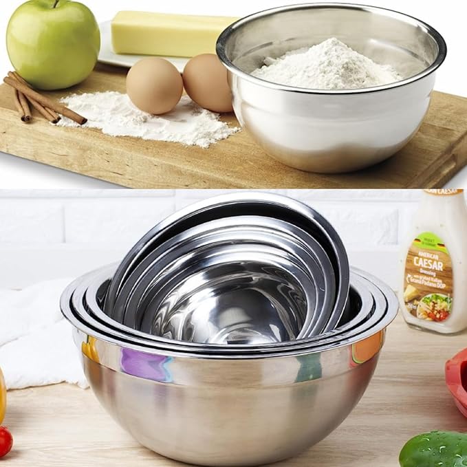 Mixing Bowls with Lid Set, 27PCS Kitchen Utensils Metal Bowl Stainless Steel Nesting Bowls, Measuring Cups and Spoons, Egg Whisk for Baking