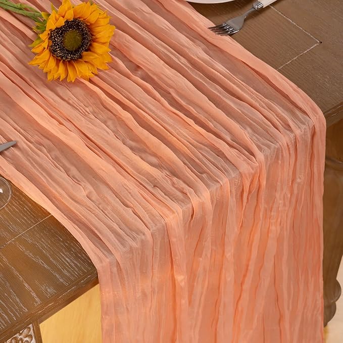 Peach Cheesecloth Table Runner 12 Pack Christmas Table Runners Boho Gauze 120 Inches Cheese Cloth Table Decor for Sweet Little Peach Baby Shower Wedding Bridal Xmas Holiday Season Decor