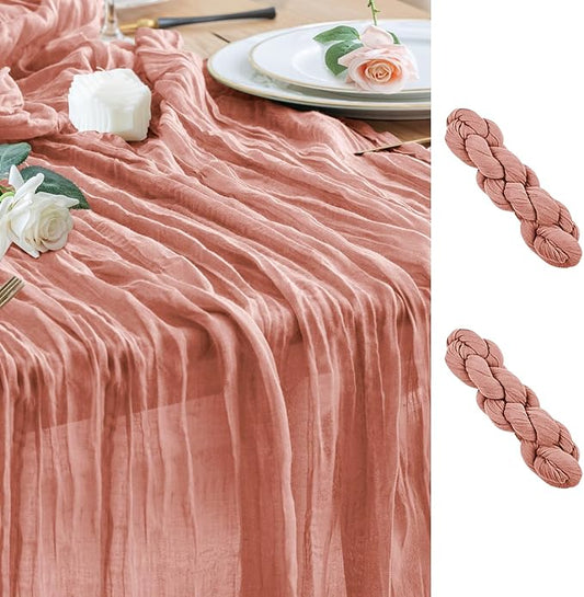 Wokceer Cheesecloth Table Runner 2Pack 10FT Dark Rose Boho Gauze Fall Thanksgiving Cheese Cloth Table Runner for Party Long Rustic Sheer Table Runners for Baby Bridal Shower Wedding Easter Table